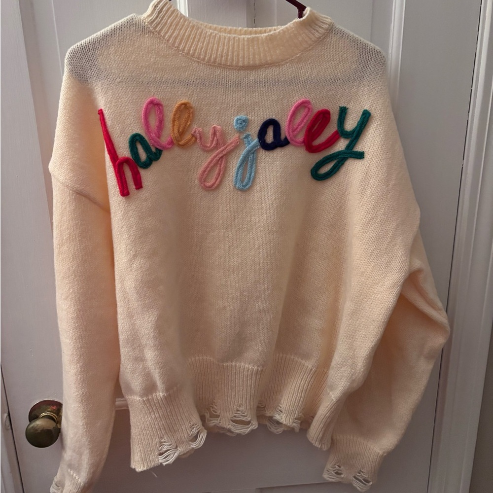 SHEIN Cream Sweater with Colorful Lettering